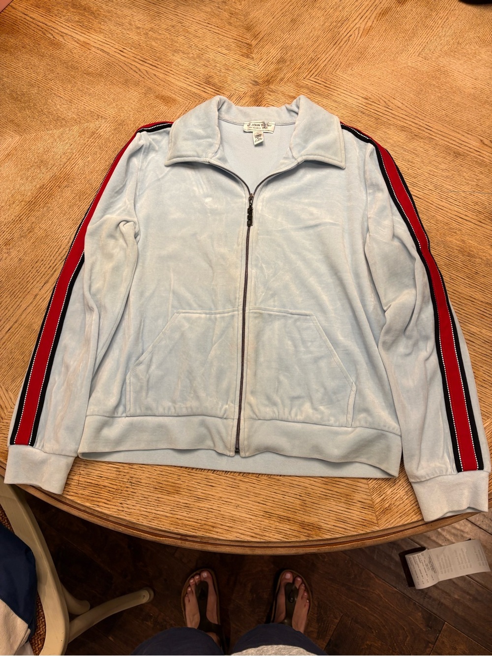 Light Blue Zip-Up Track Jacket with Red Stripe - Vintage St. John